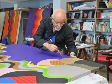 Melehi's studio with painted canvases